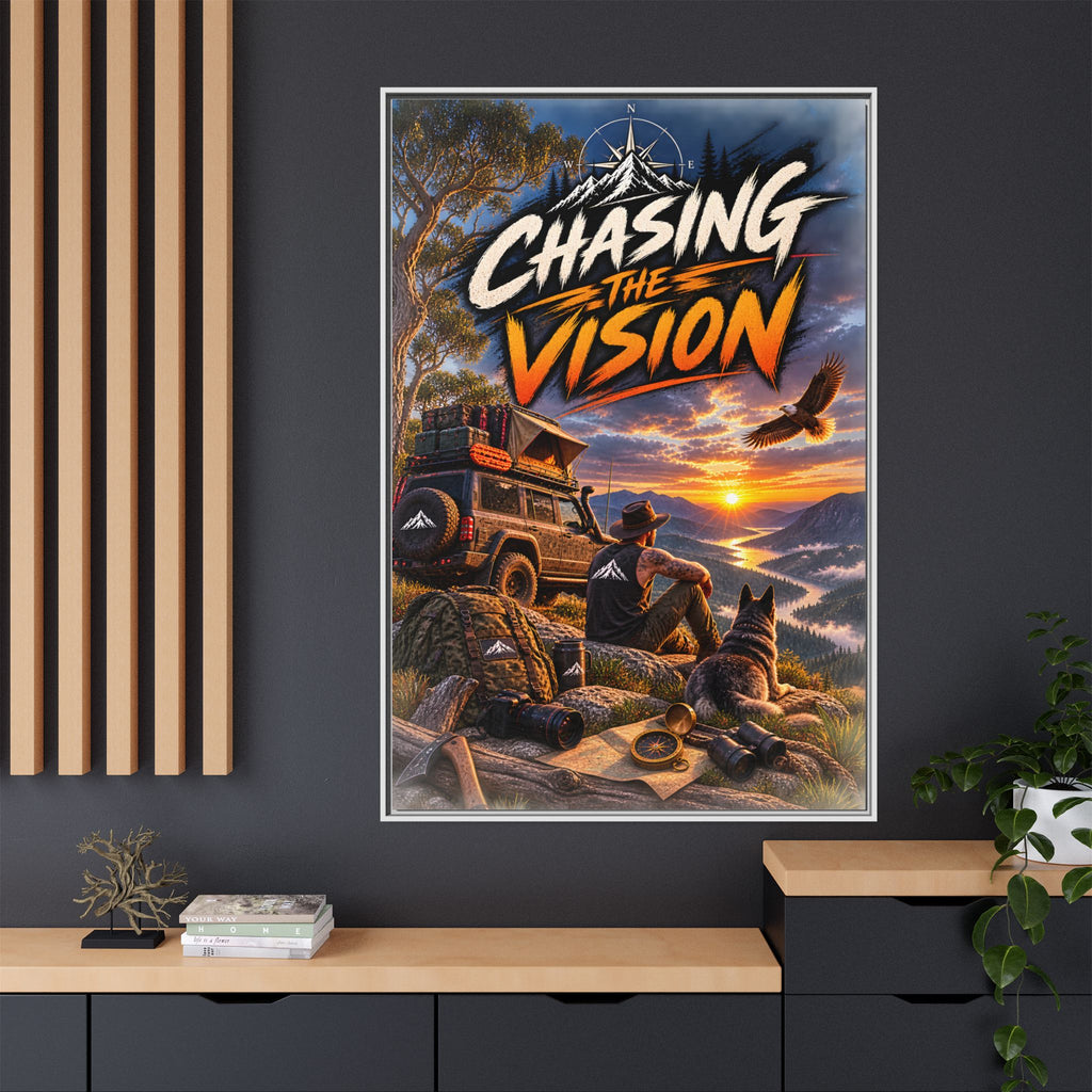 Chasing the Vision Matte Canvas Print (Framed) — Adventure Landscape Wall Art