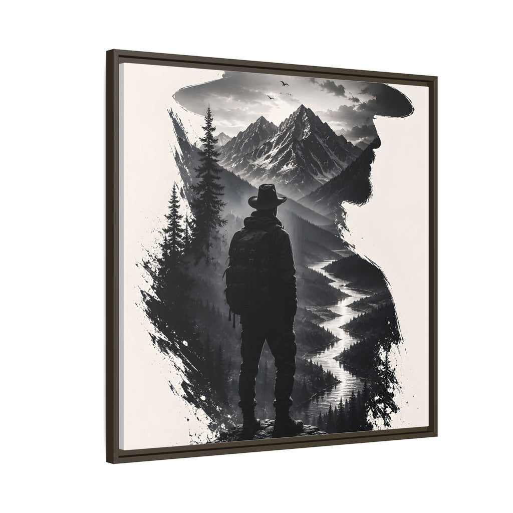 Toile encadrée silhouette de randonneur en montagne