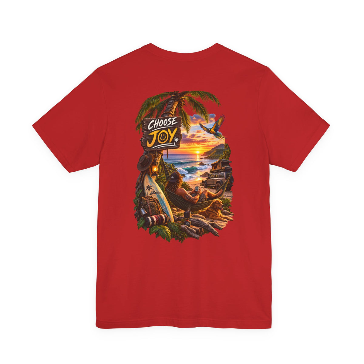 T-Shirt — 'Choose Joy' Tropical Sunset Beach Graphic Tee