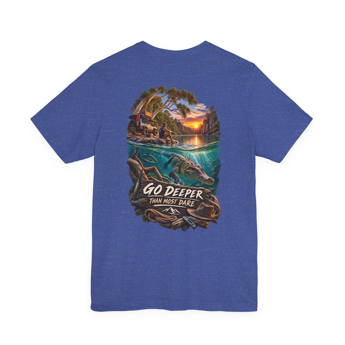 Go Deeper Dolphin Beach Tee — Nautical Sunset Ocean Graphic T‑Shirt