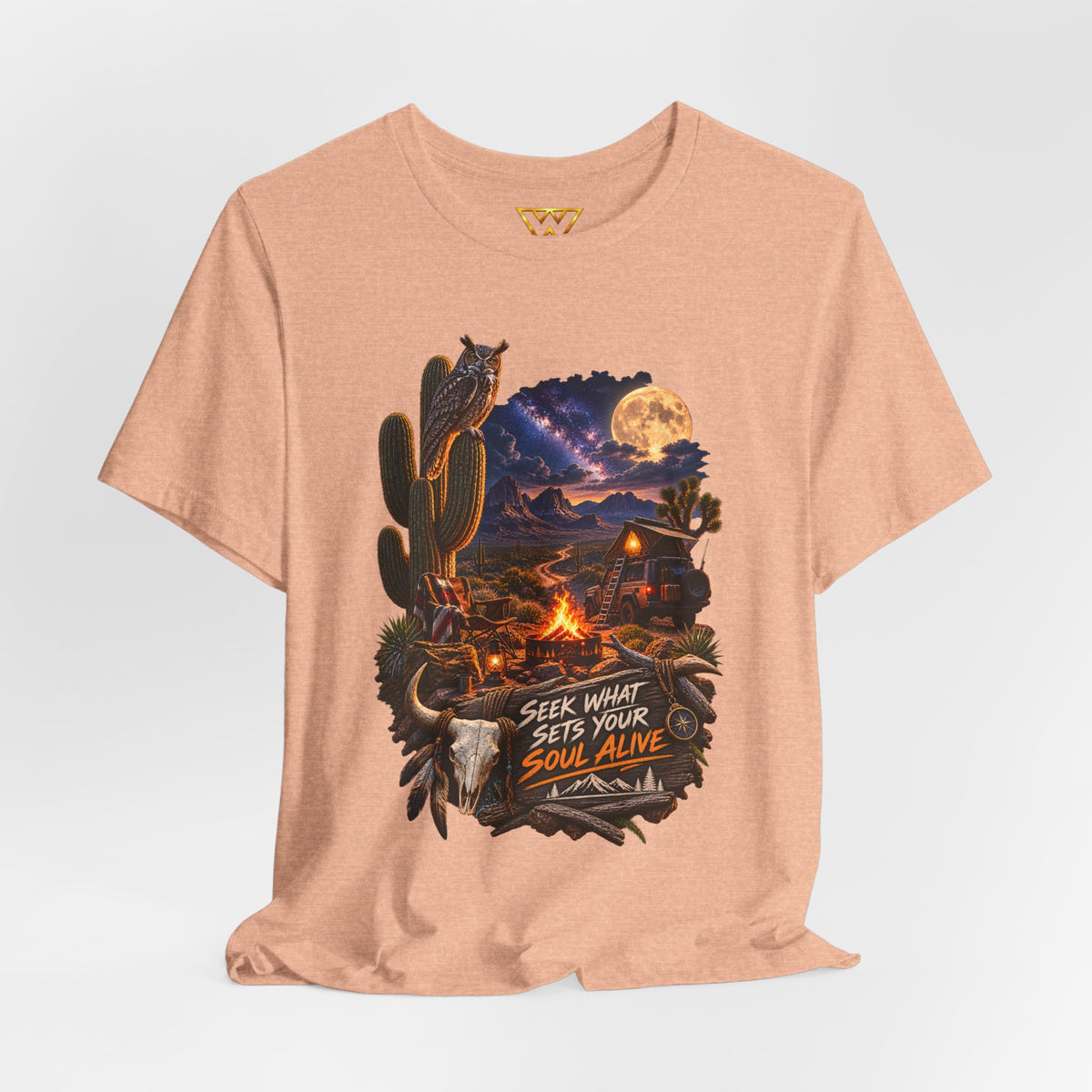 Campfire Desert Graphic Tee — "Seek What Sets Your Soul Alive"