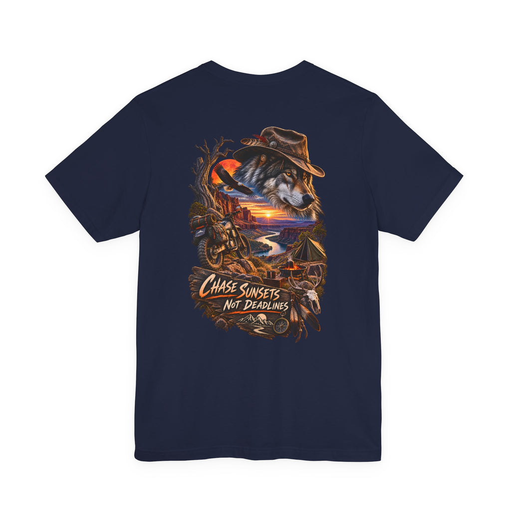 T-shirt graphique Chase Sunsets — Motif dos motard au coucher du soleil
