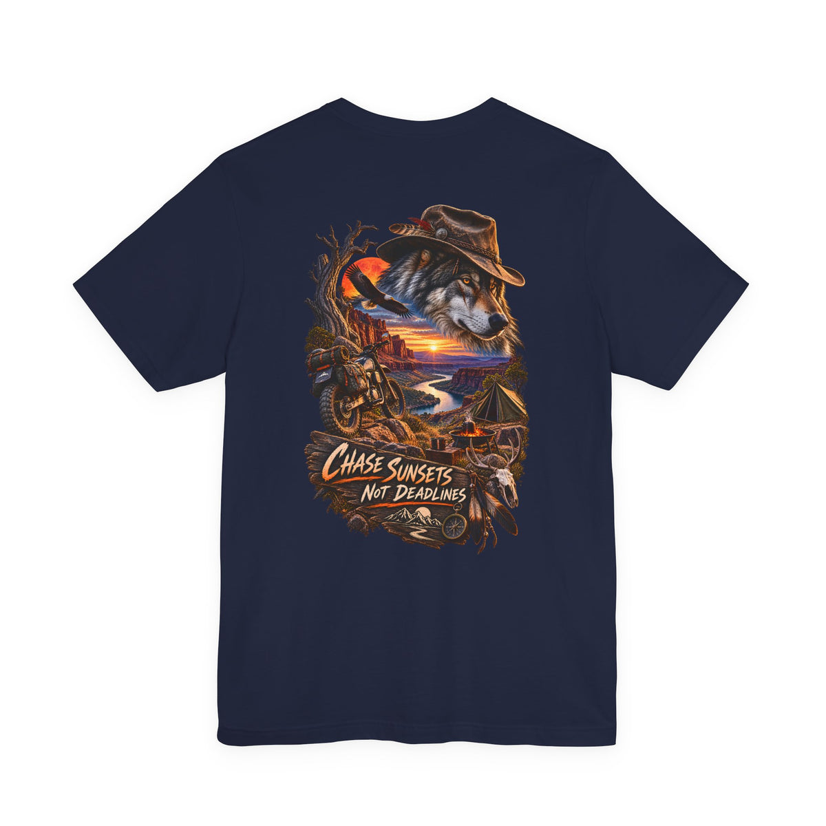 Chase Sunsets Graphic Tee — Motorcycle Sunset Rider Back Print