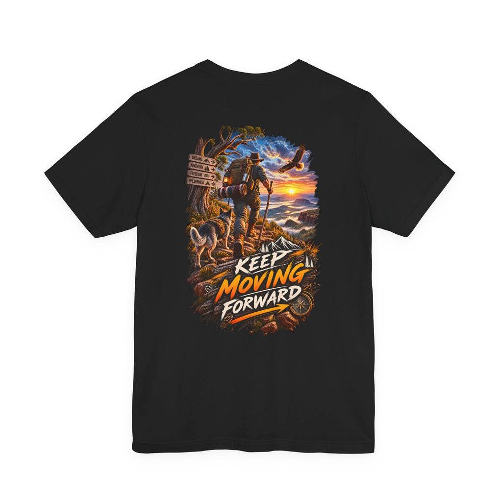 Keep Moving Forward T-Shirt — Motivational Hiker Sunset Graphic Tee
