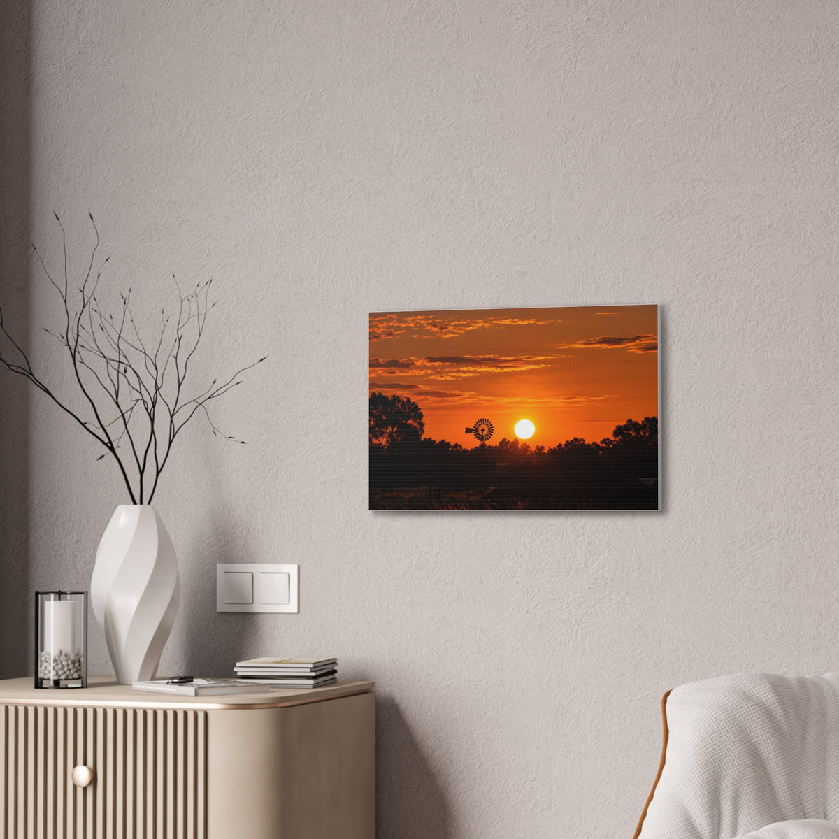 Sunset Windmill Canvas Print — Rural Farmhouse Wall Art