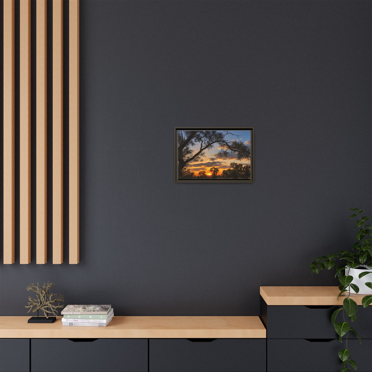 Sunset Silhouette Matte Canvas Print — Framed Landscape Wall Art