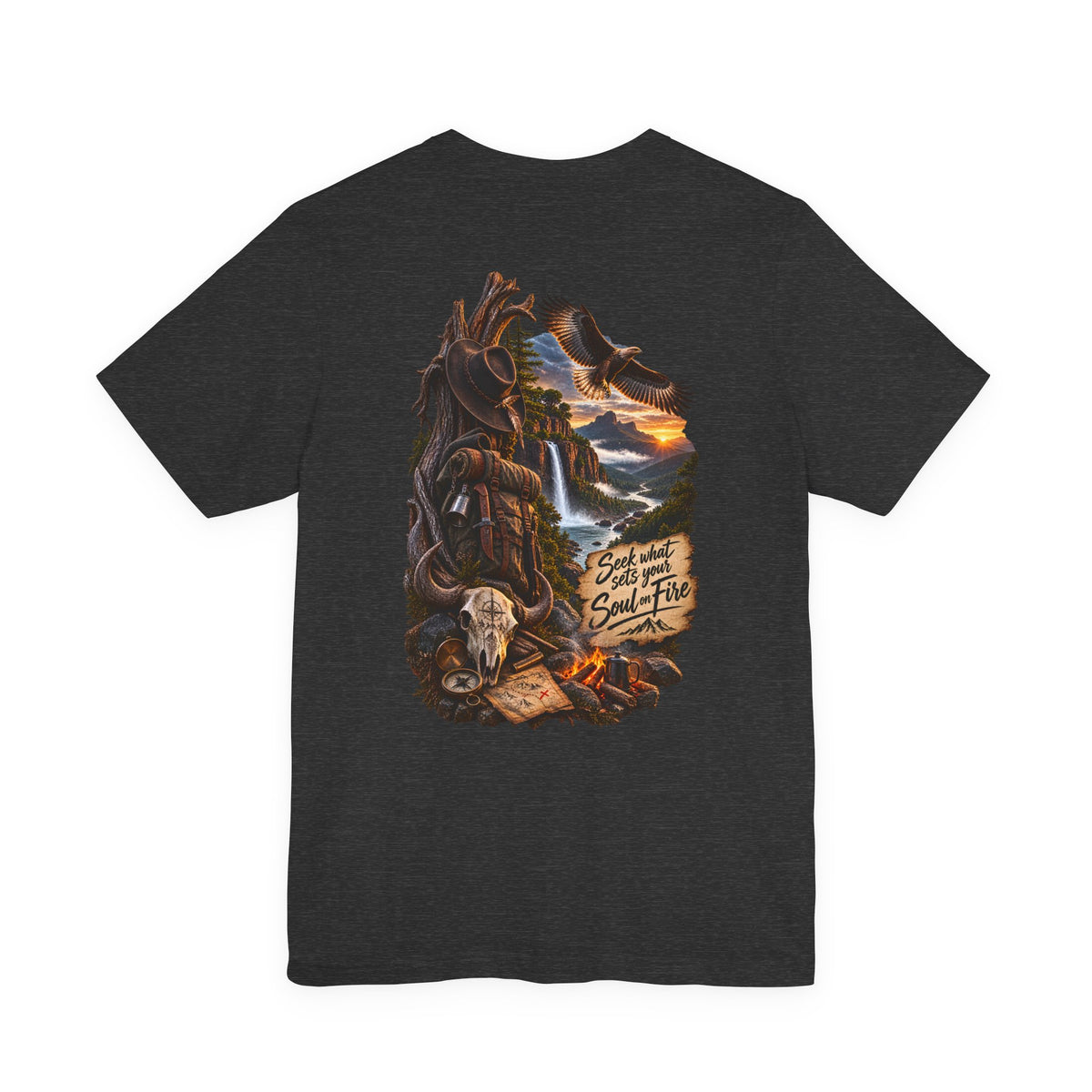 Western Wilderness T‑Shirt — “Seek the Sun, Find the Fire” Scenic Eagle & Skull Tee