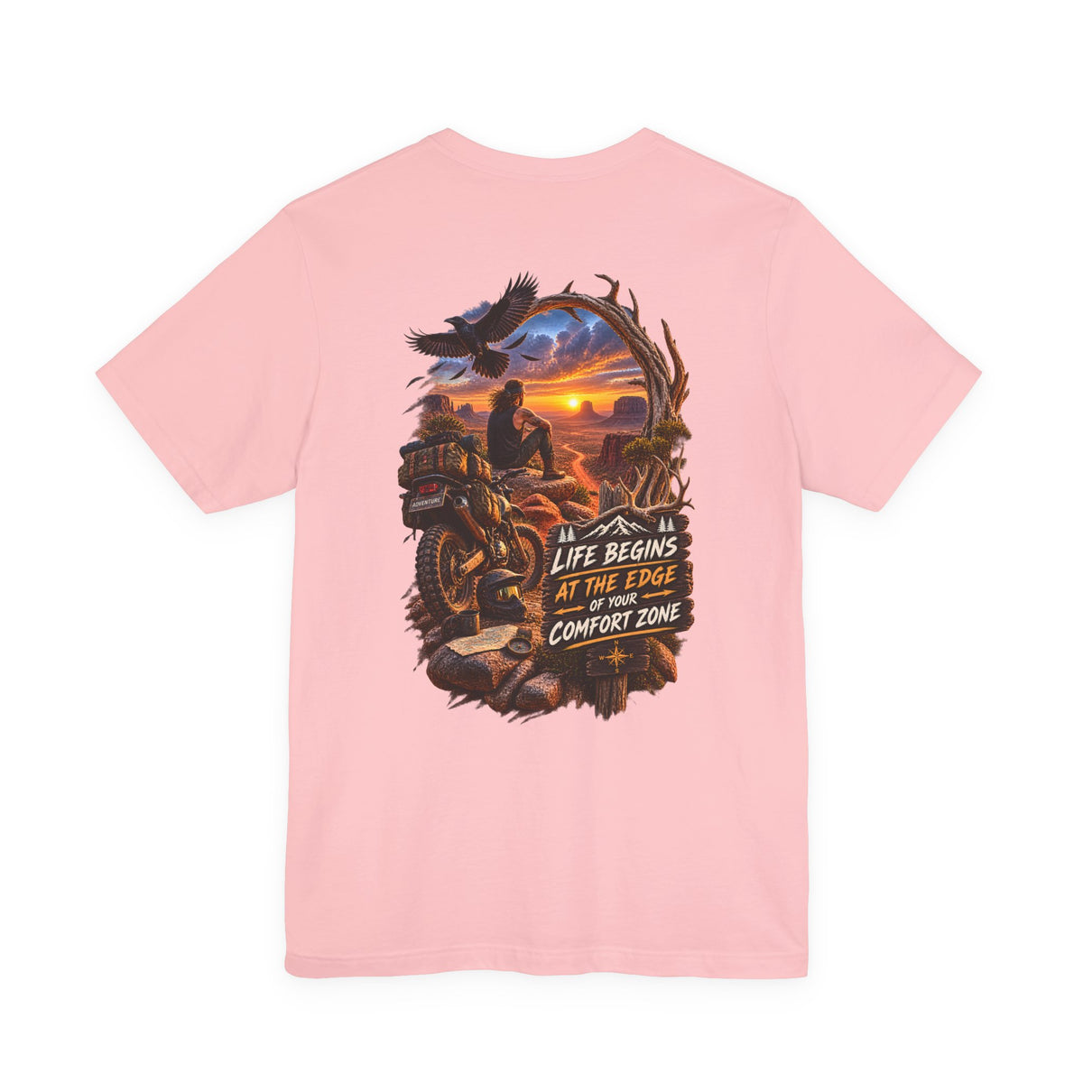 Adventure Motorcycle Tee — "Life Begins at the Edge of Your Comfort Zone"