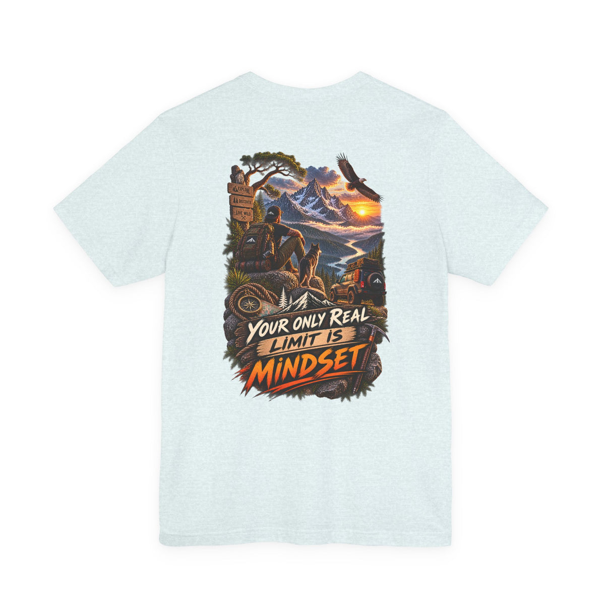 Mindset Adventure Graphic Tee — "Your Only Real Limit Is Mindset" Motivational Mountain T‑Shirt