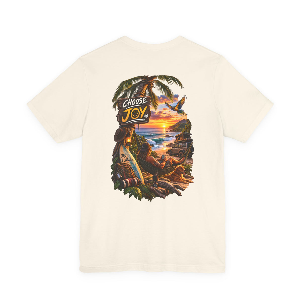T-Shirt — 'Choose Joy' Tropical Sunset Beach Graphic Tee