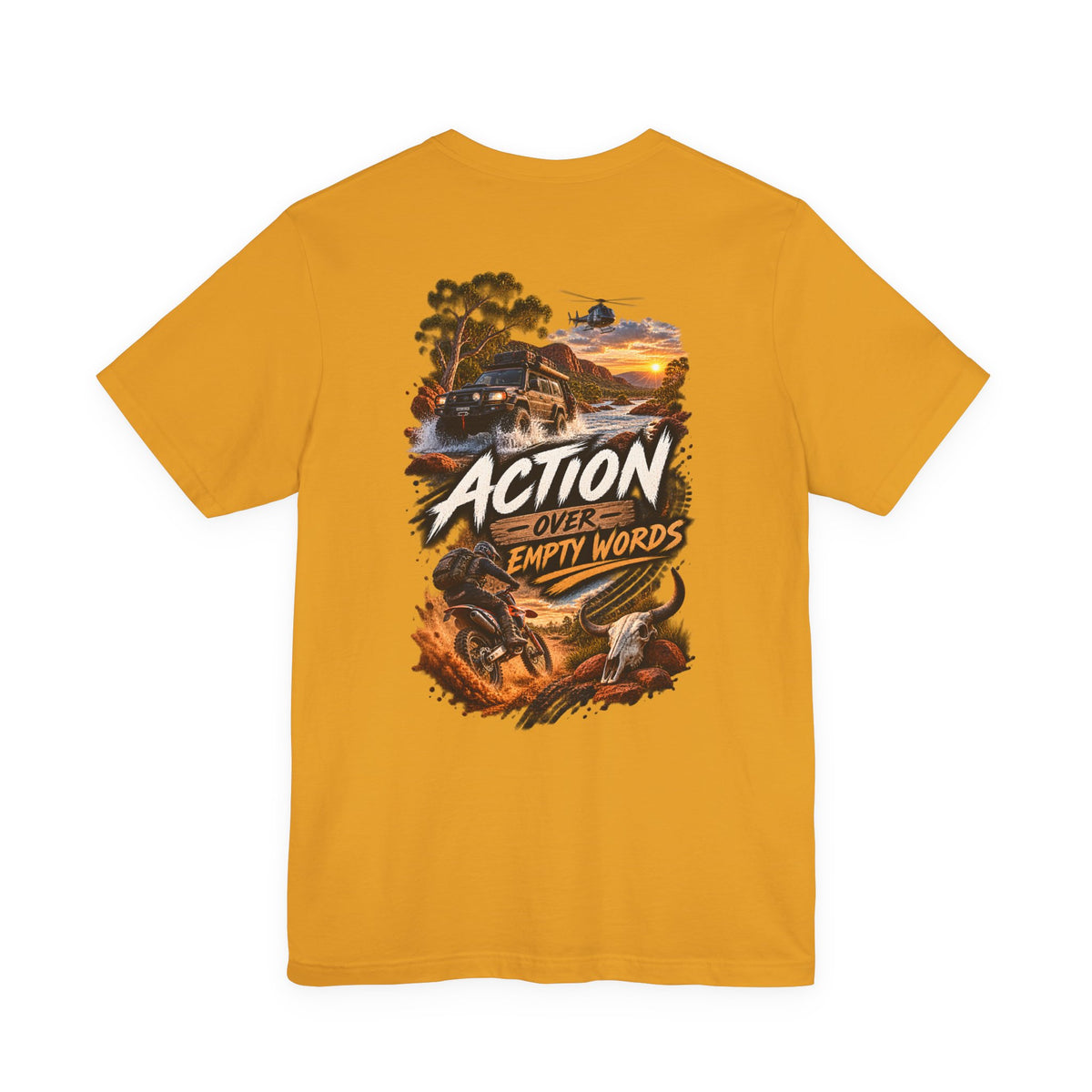 Action Over Empty Words Tee - Adventure Military Graphic T-Shirt