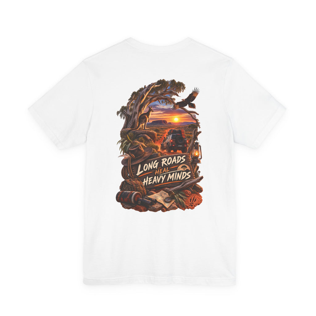Long Roads Heal Heavy Minds T-Shirt — Scenic Sunset Travel Tee