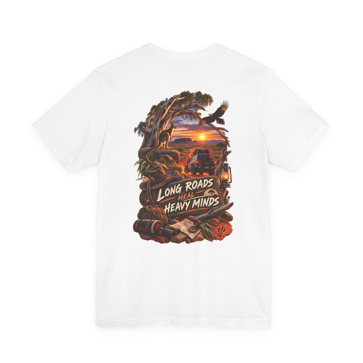 Long Roads Heal Heavy Minds T-Shirt — Scenic Sunset Travel Tee