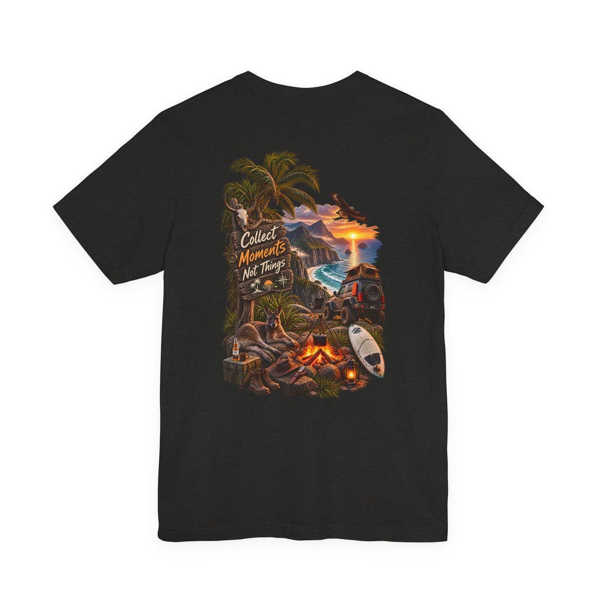 T-Shirt — "Collect Moments Not Things" Tropical Beach Camping Graphic Tee