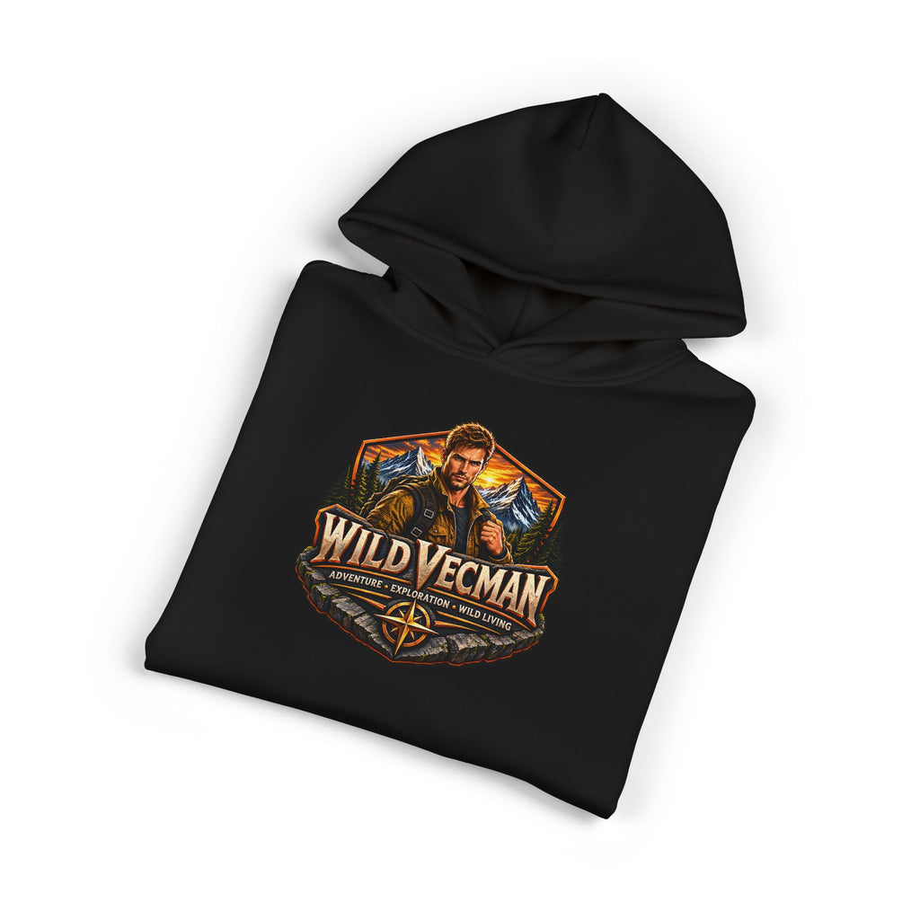 Wild Vecman Hoodie - Adventure Graphic Pullover with Wilderness Campfire Design