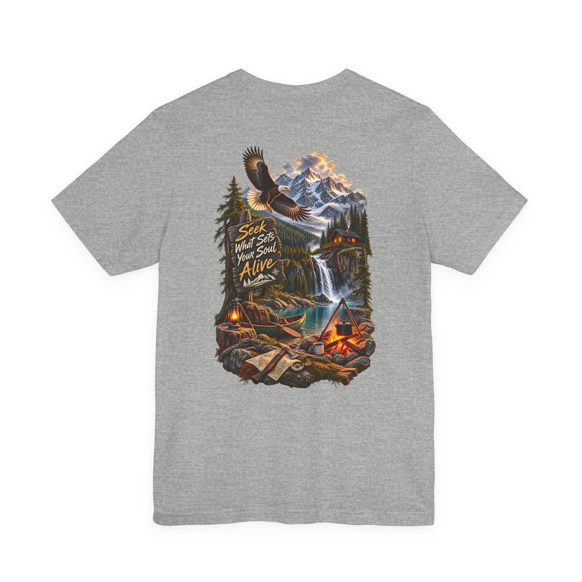 Adventure Tee — 'Seek What Sets Your Soul Alive' Mountain & Campback Graphic