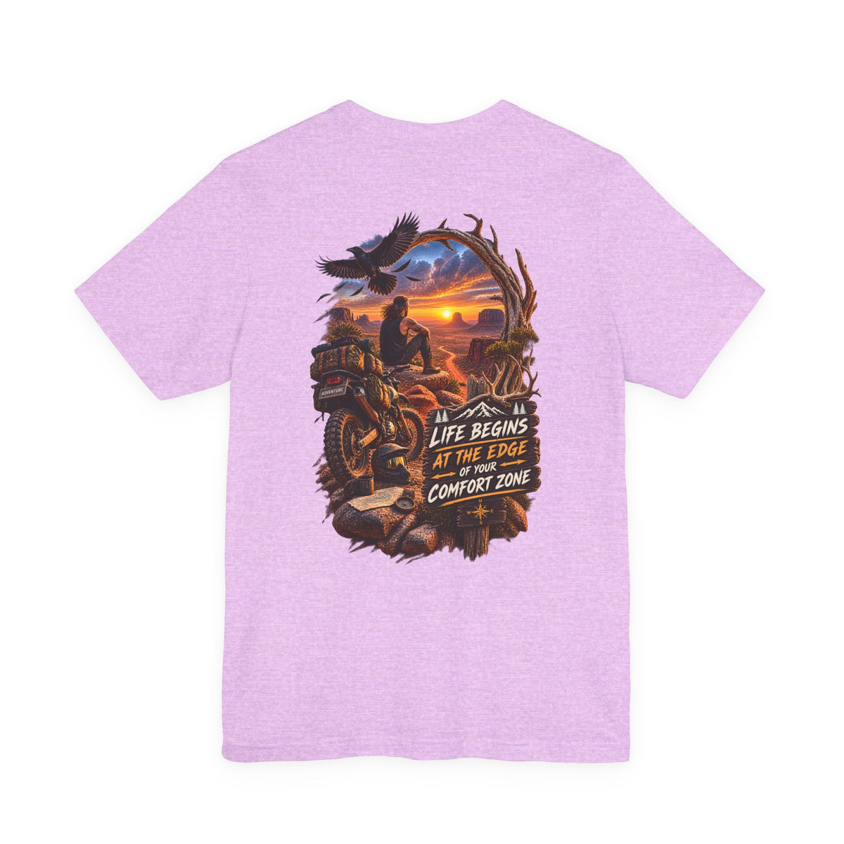 Adventure Motorcycle Tee — "Life Begins at the Edge of Your Comfort Zone"