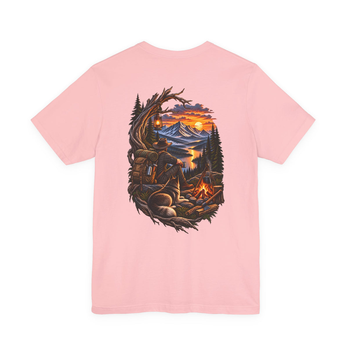 Camping Adventure T-Shirt — Mountain Sunset Campfire Graphic