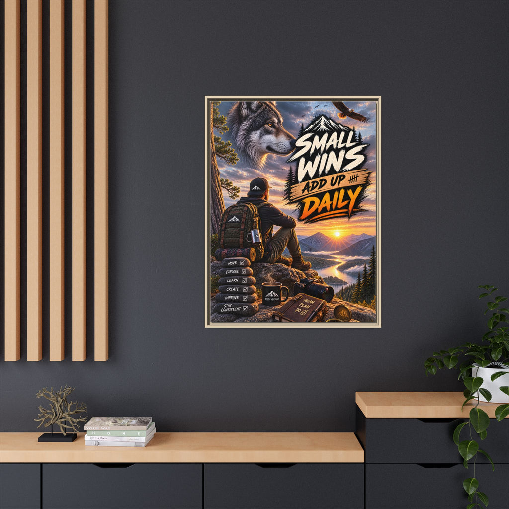 Small Wins Add Up Daily Framed Canvas Wall Art — Motivational Hiking Print