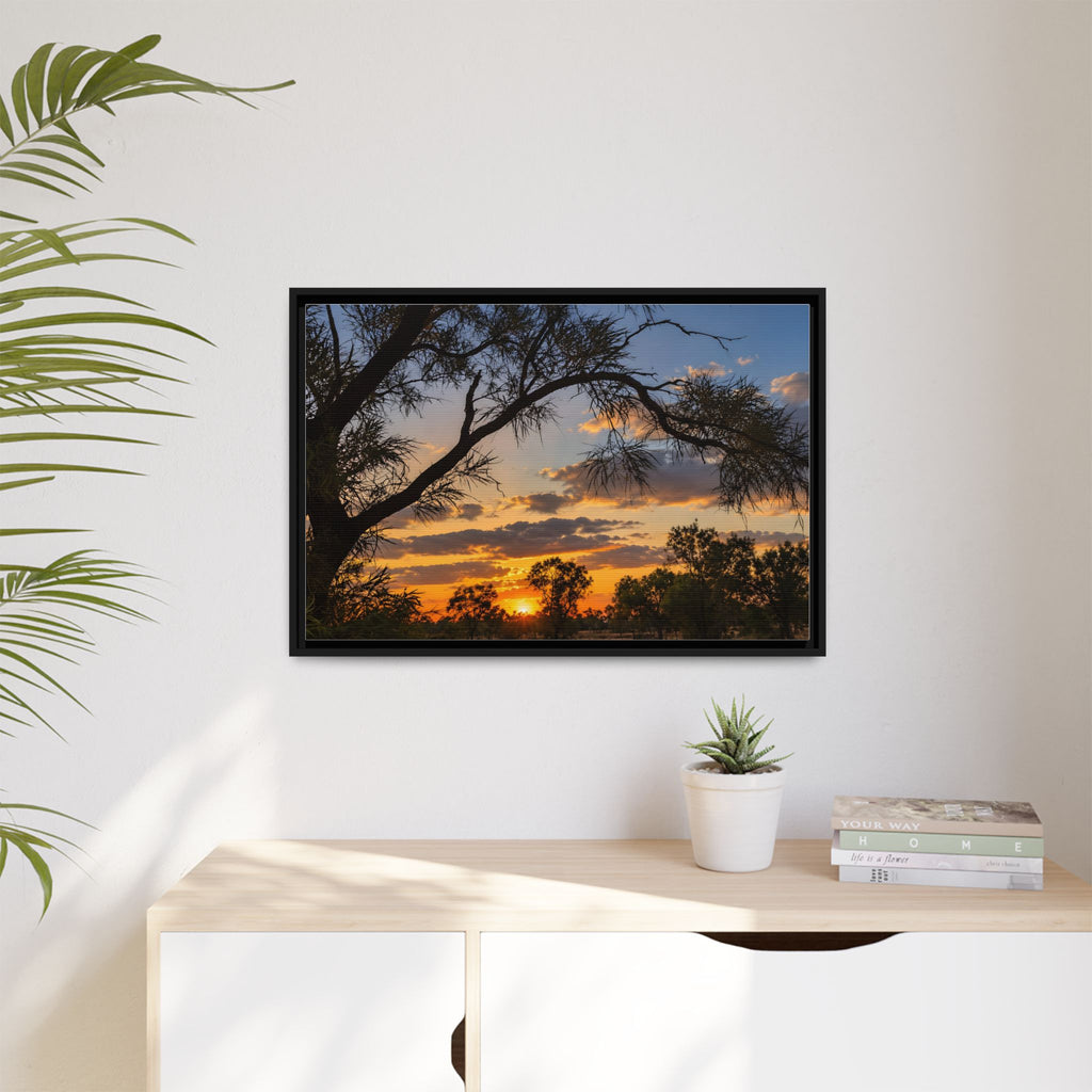 Sunset Silhouette Matte Canvas Print — Framed Landscape Wall Art