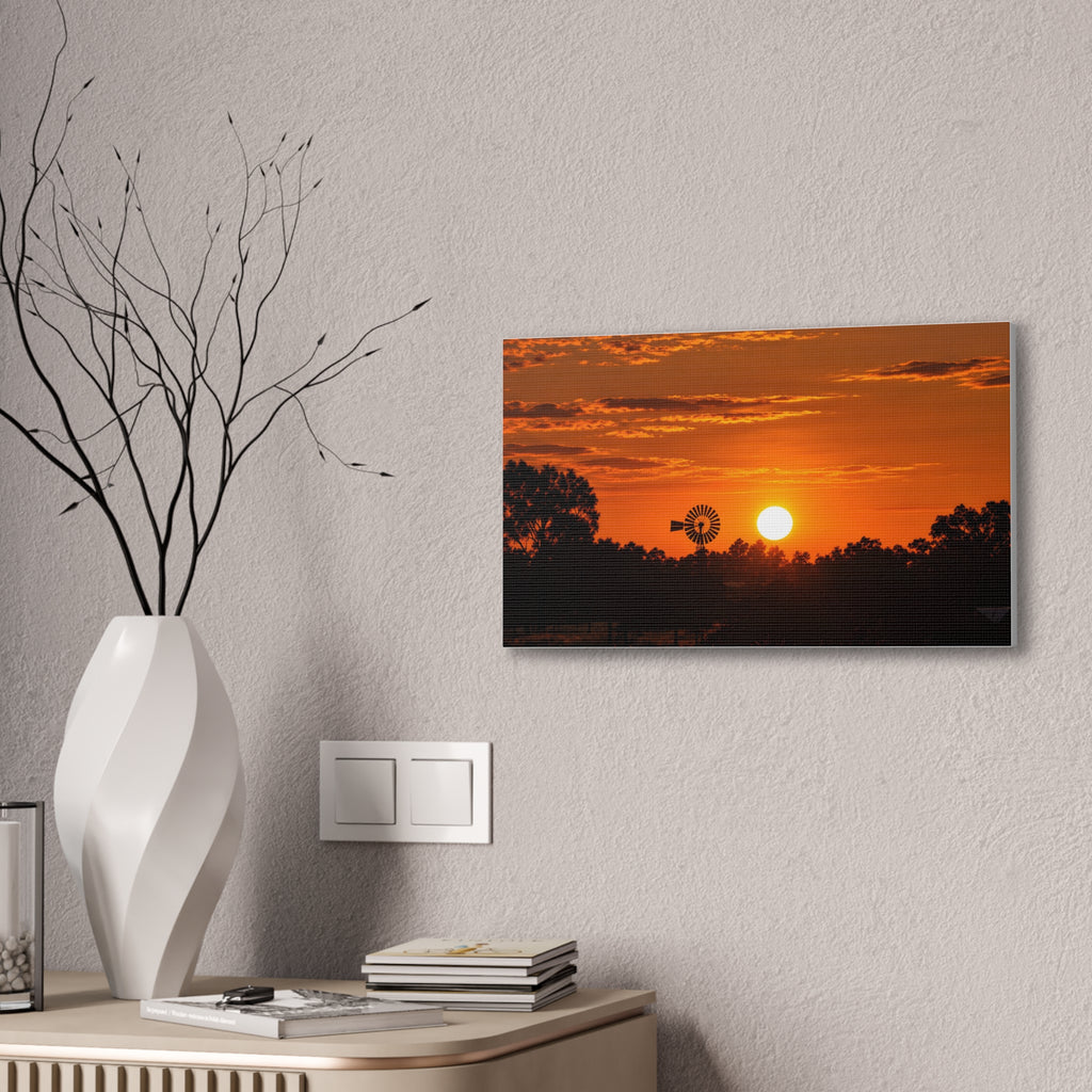 Sunset Windmill Canvas Print — Rural Farmhouse Wall Art