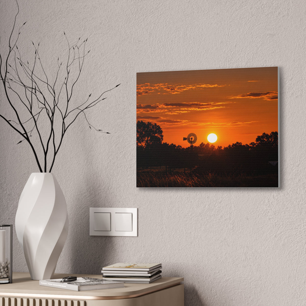Sunset Windmill Canvas Print — Rural Farmhouse Wall Art