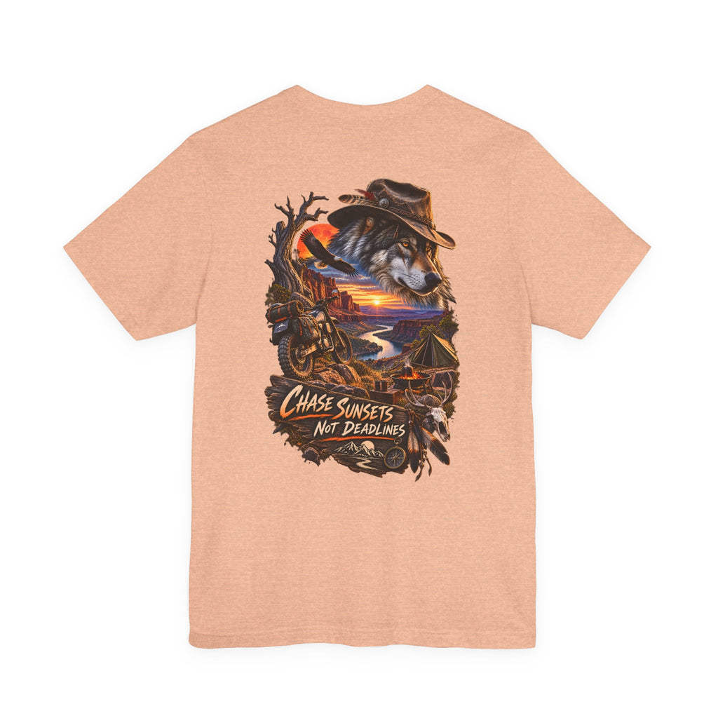 T-shirt graphique Chase Sunsets — Motif dos motard au coucher du soleil