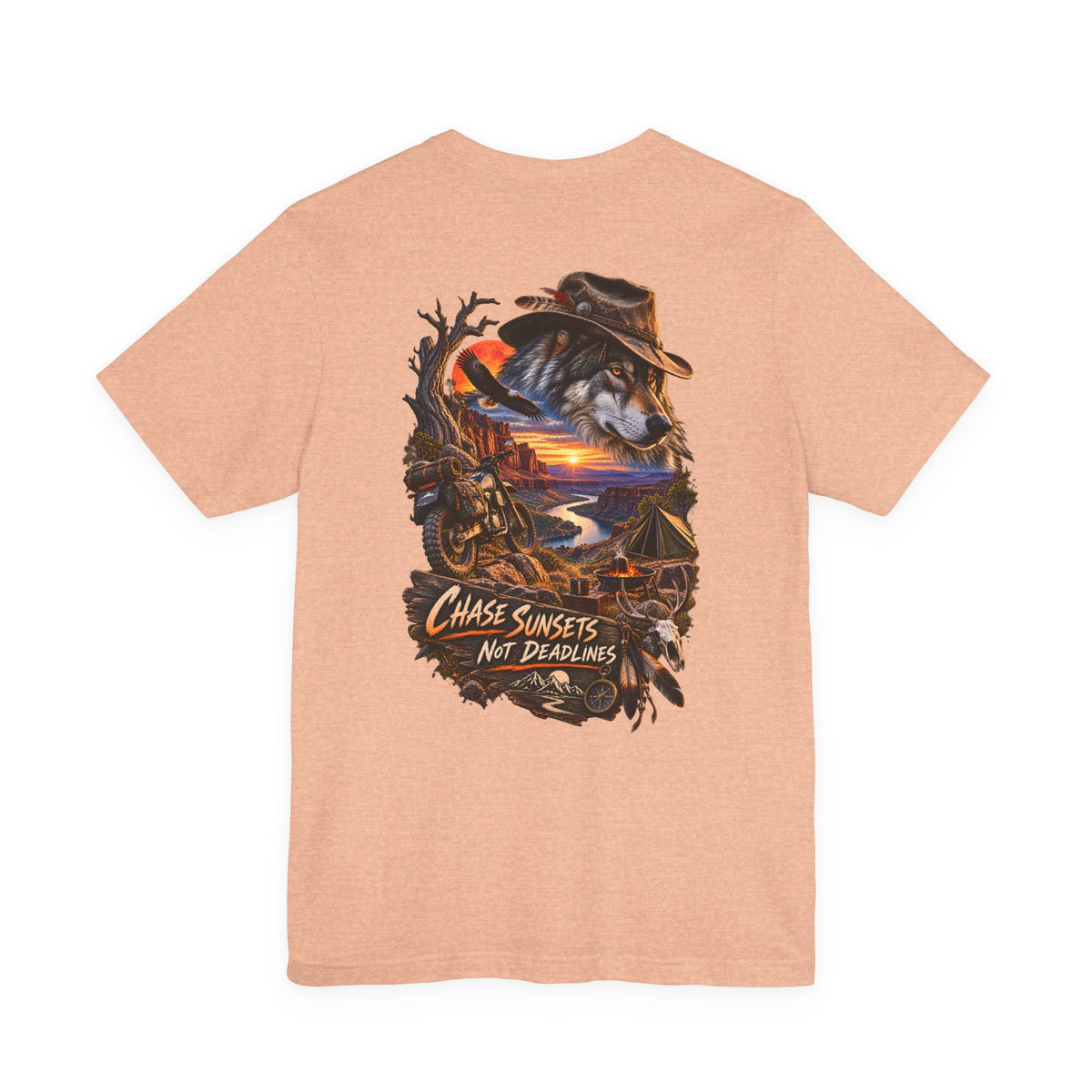 Chase Sunsets Graphic Tee — Motorcycle Sunset Rider Back Print