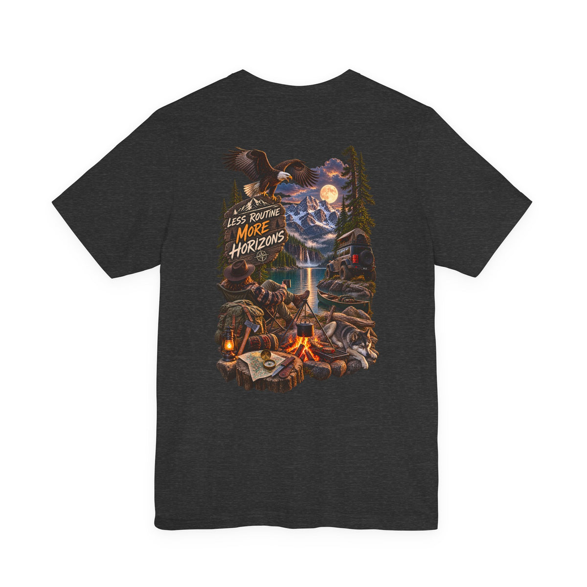 Adventure Campfire Graphic Tee — "Less Routine, More Horizons"