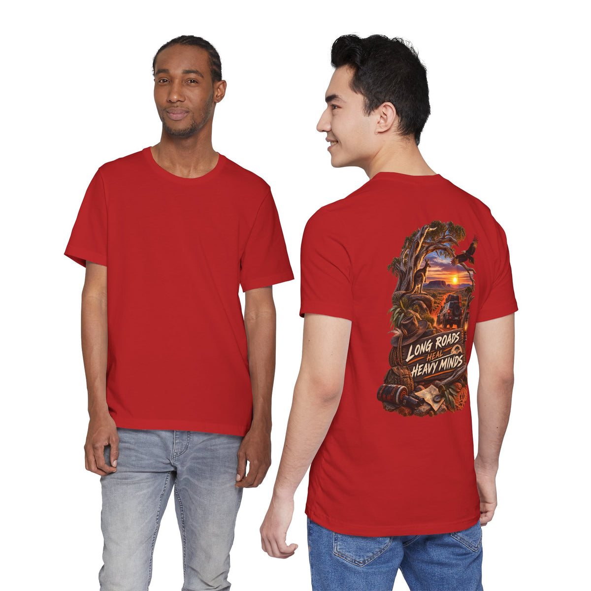 Long Roads Heal Heavy Minds T-Shirt — Scenic Sunset Travel Tee