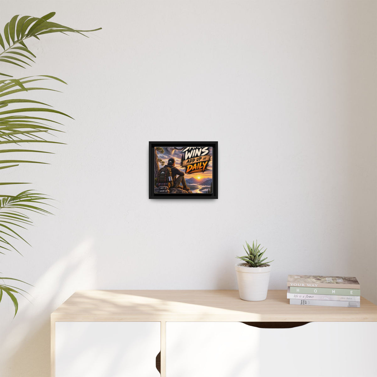 Small Wins Add Up Daily Framed Canvas Wall Art — Motivational Hiking Print