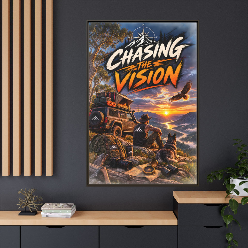 Chasing the Vision Matte Canvas Print (Framed) — Adventure Landscape Wall Art