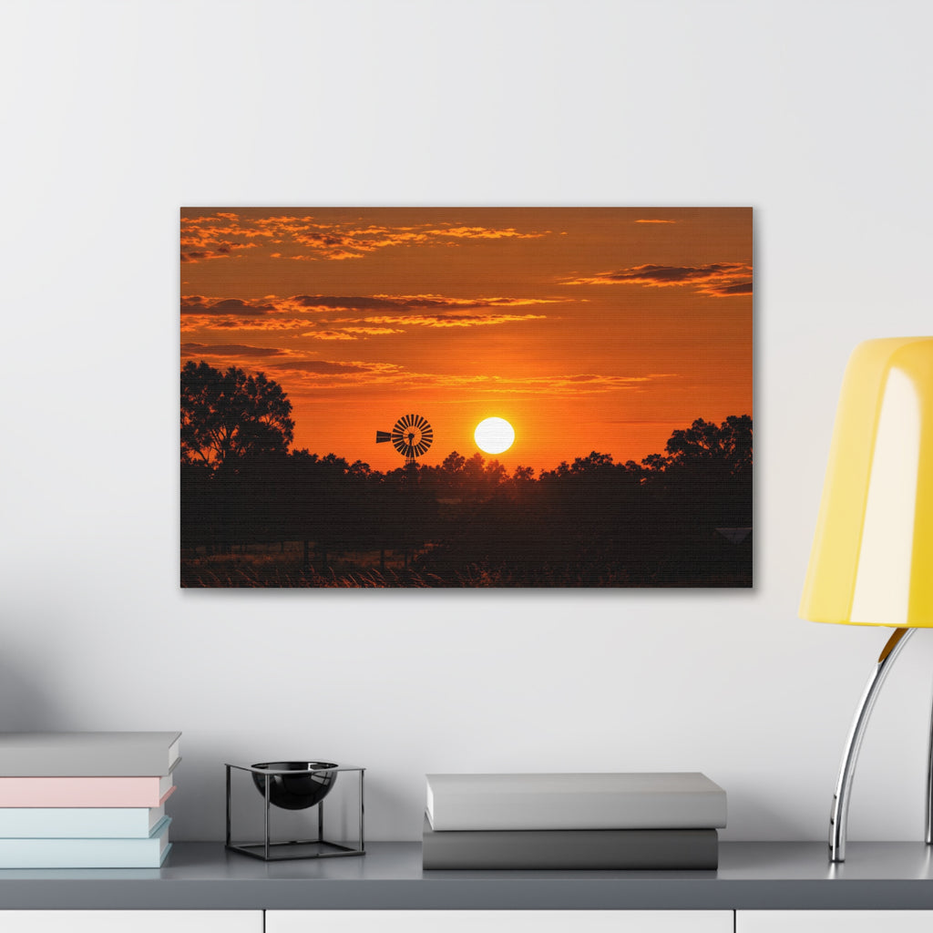 Sunset Windmill Canvas Print — Rural Farmhouse Wall Art