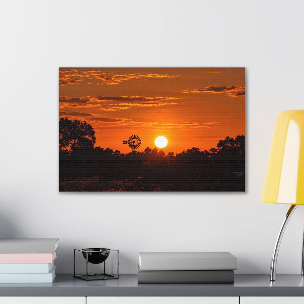 Sunset Windmill Canvas Print — Rural Farmhouse Wall Art