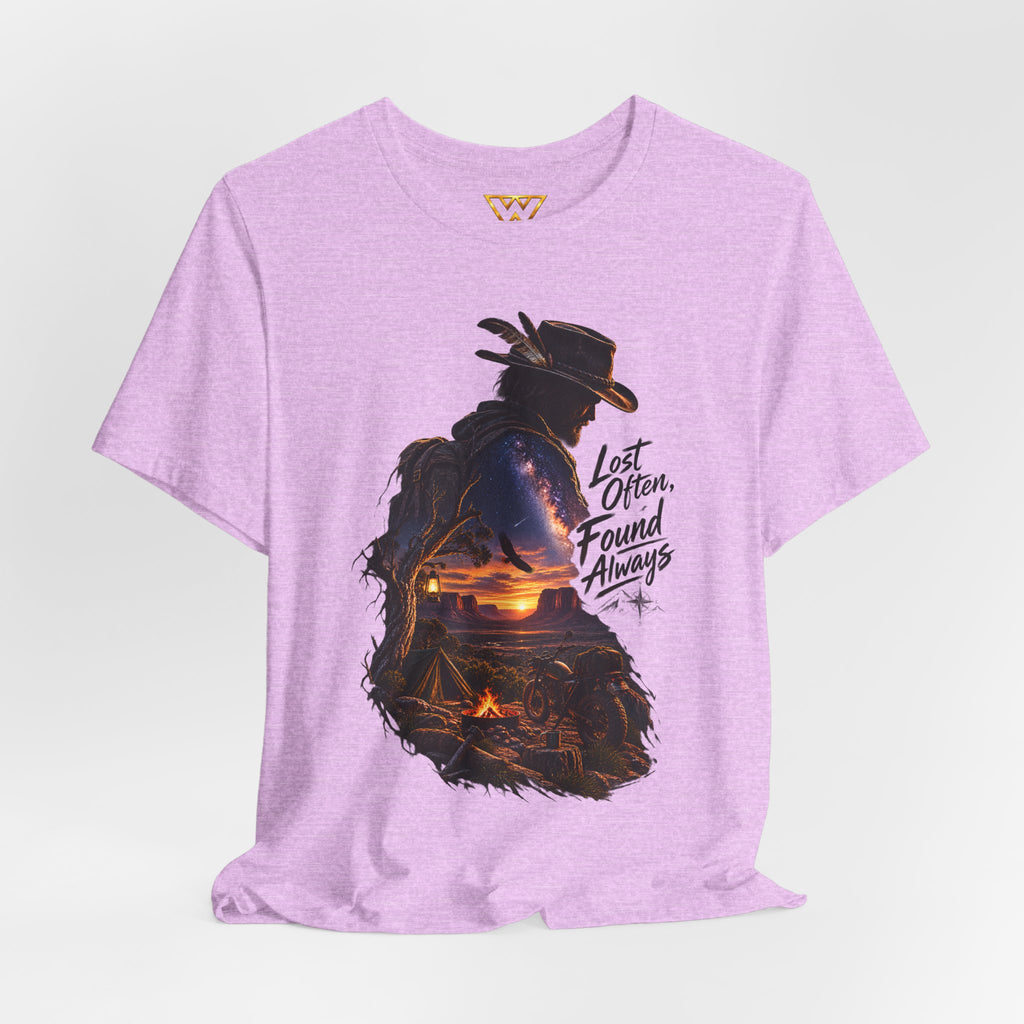T‑Shirt — Western Sunset Cowboy 'Lost Often, Found Always' Graphic Tee