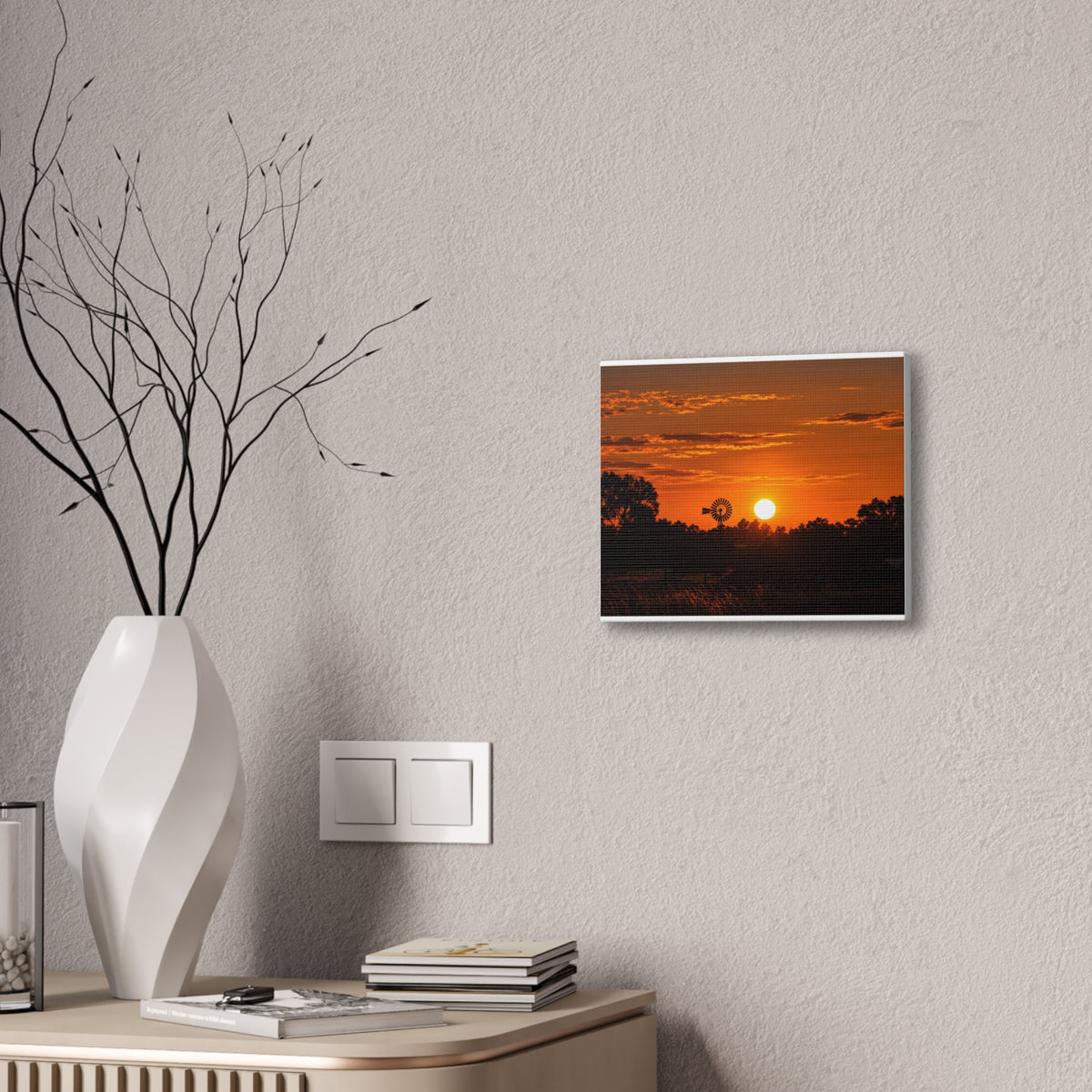 Sunset Windmill Canvas Print — Rural Farmhouse Wall Art