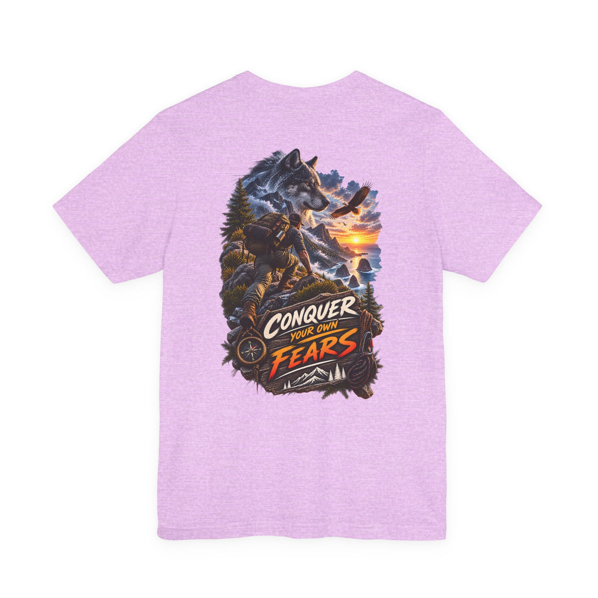 Conquer Your Fears Wolf Graphic Tee — Adventure Motivational T-Shirt