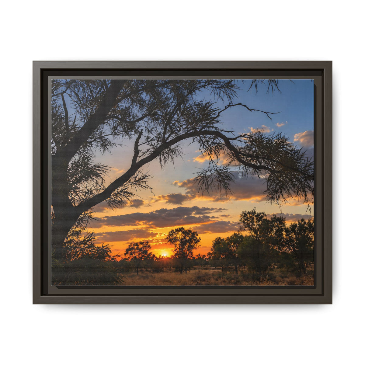 Sunset Silhouette Matte Canvas Print — Framed Landscape Wall Art