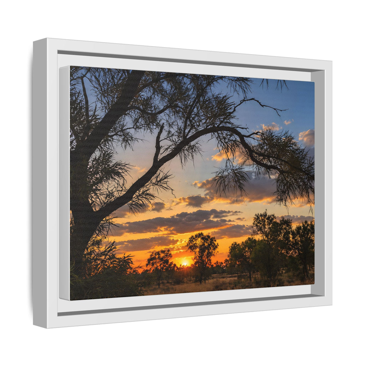 Sunset Silhouette Matte Canvas Print — Framed Landscape Wall Art