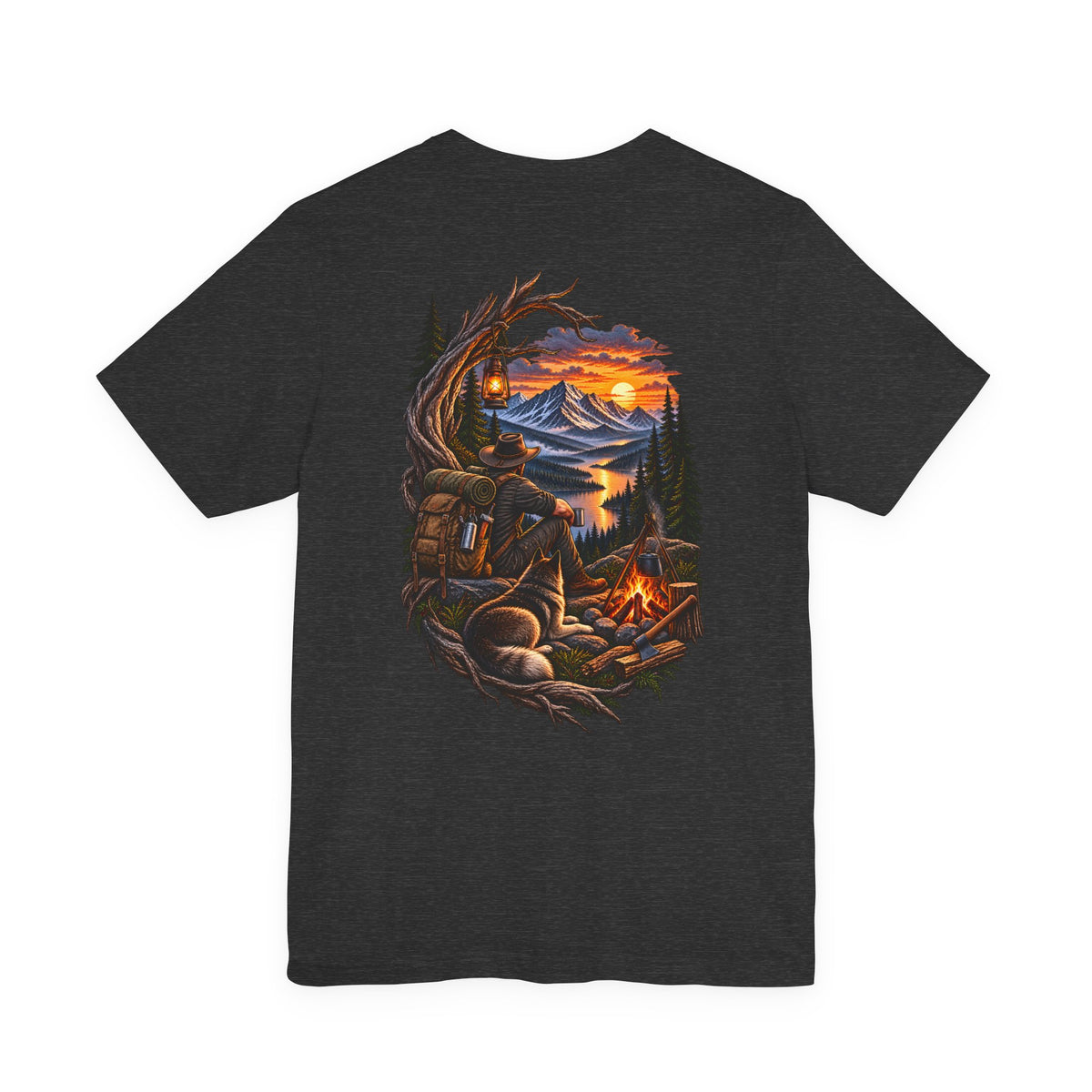 Camping Adventure T-Shirt — Mountain Sunset Campfire Graphic