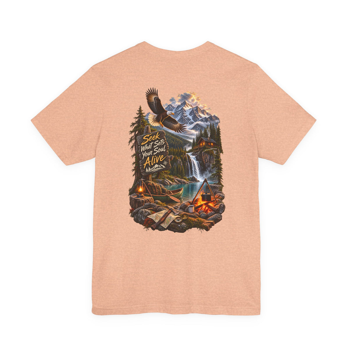 Adventure Tee — 'Seek What Sets Your Soul Alive' Mountain & Campback Graphic