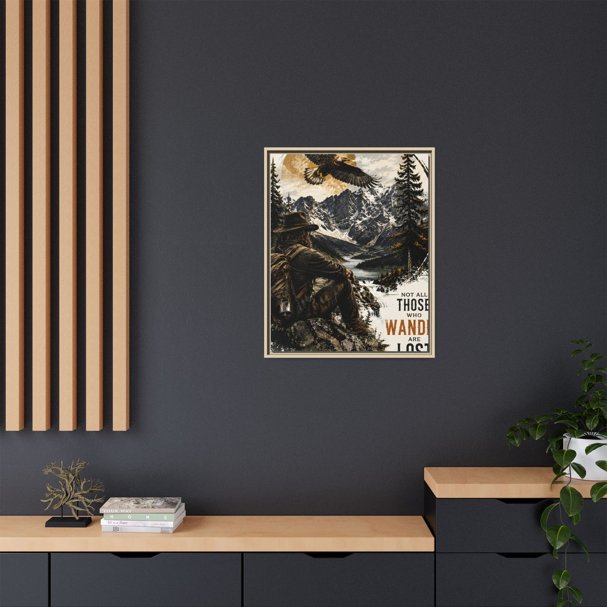 Wander Not Lost Eagle Mountain Canvas Print — Framed Matte Wall Art