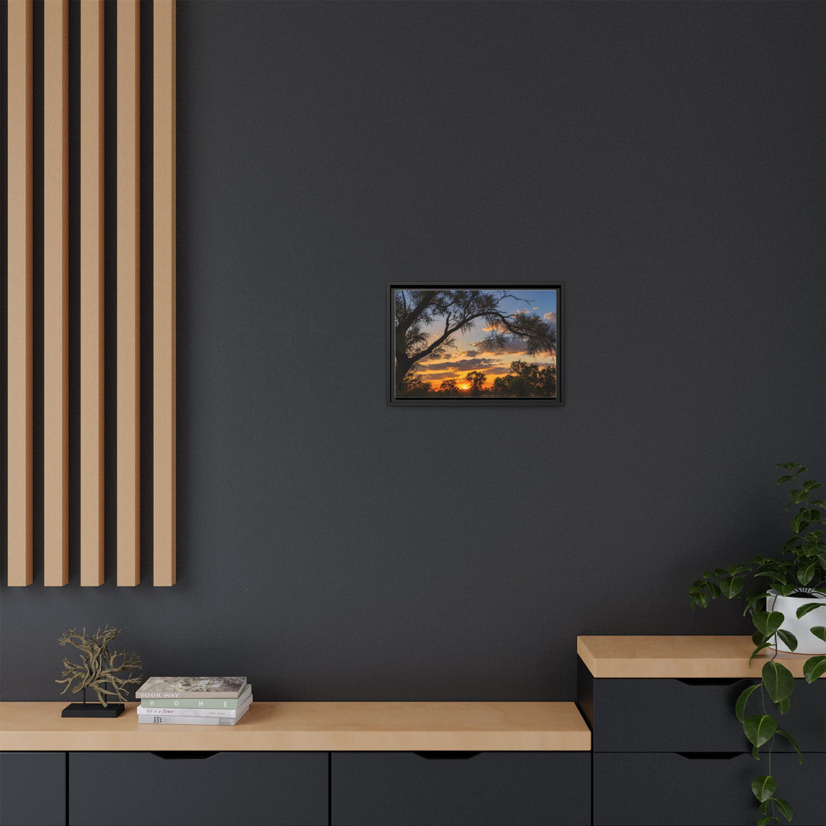 Sunset Silhouette Matte Canvas Print — Framed Landscape Wall Art