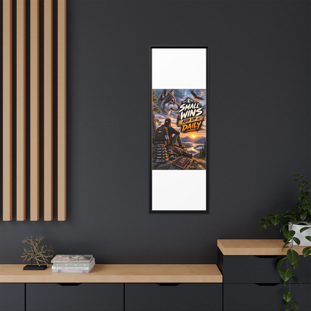Small Wins Add Up Daily Framed Canvas Wall Art — Motivational Hiking Print