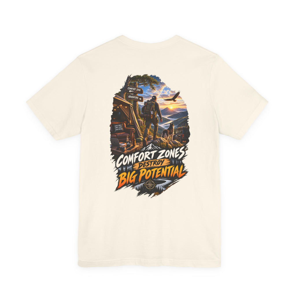 T-shirt graphique motivationnel — Impression au dos « Les zones de confort anéantissent le grand potentiel »
