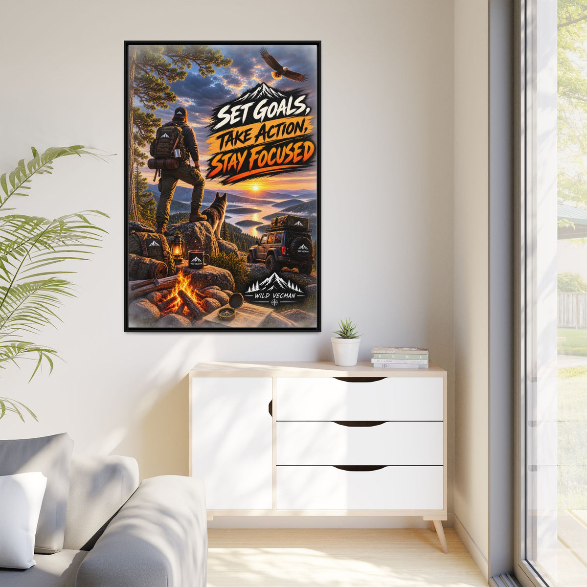 Motivational Adventure Canvas — “Set Goals, Take Action, Stay Focused”