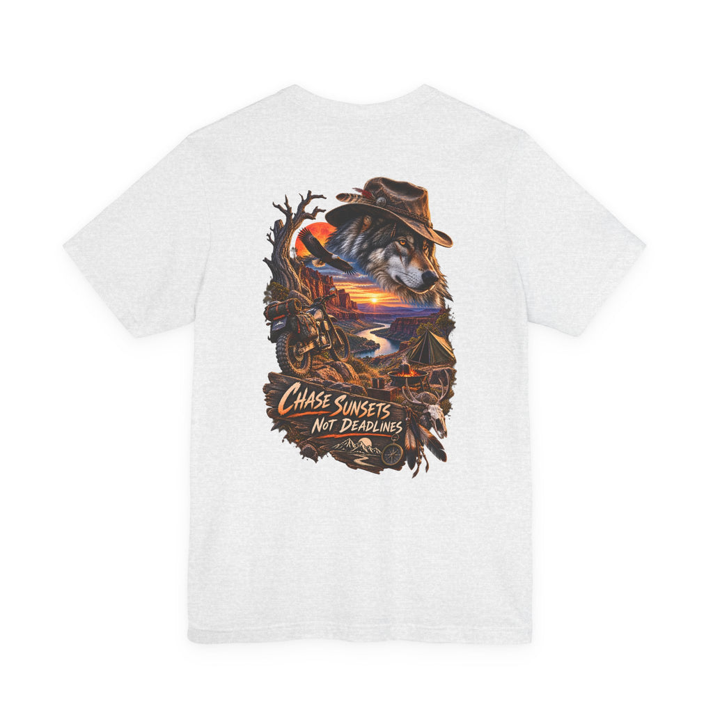 T-shirt graphique Chase Sunsets — Motif dos motard au coucher du soleil