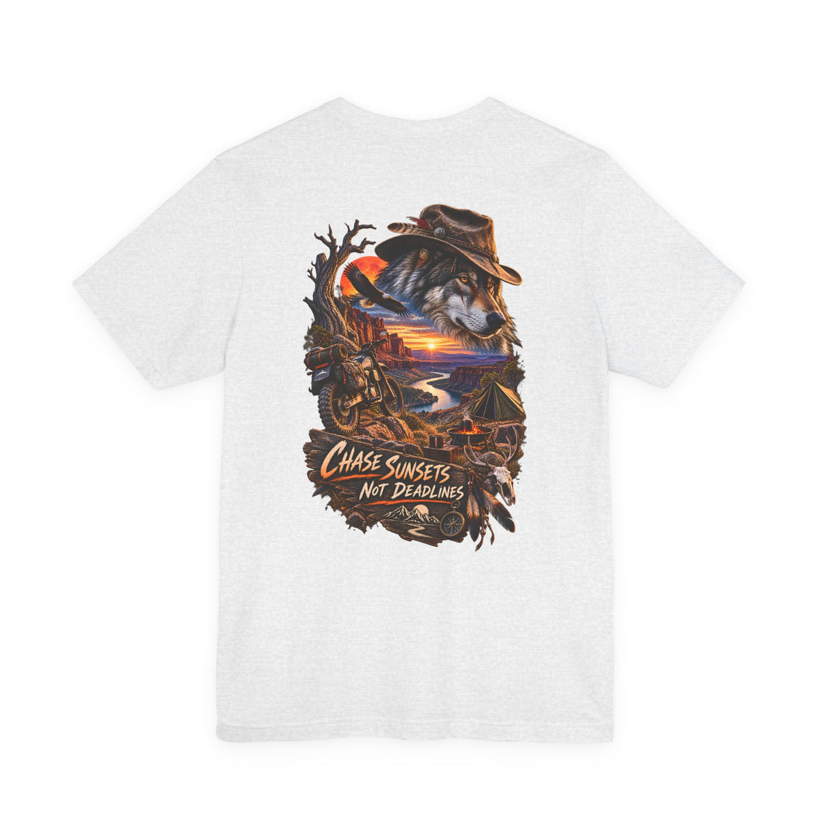 Chase Sunsets Graphic Tee — Motorcycle Sunset Rider Back Print