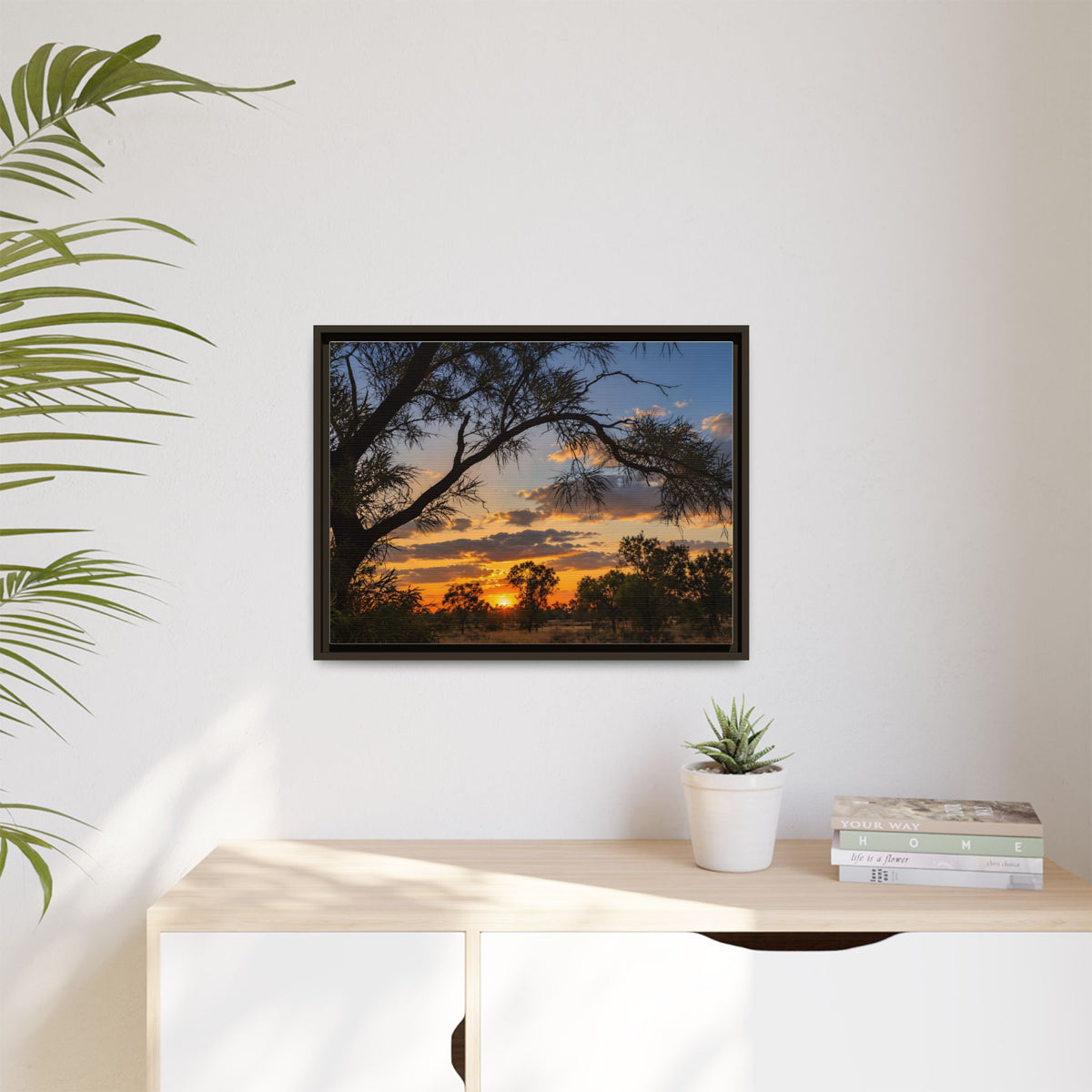 Sunset Silhouette Matte Canvas Print — Framed Landscape Wall Art