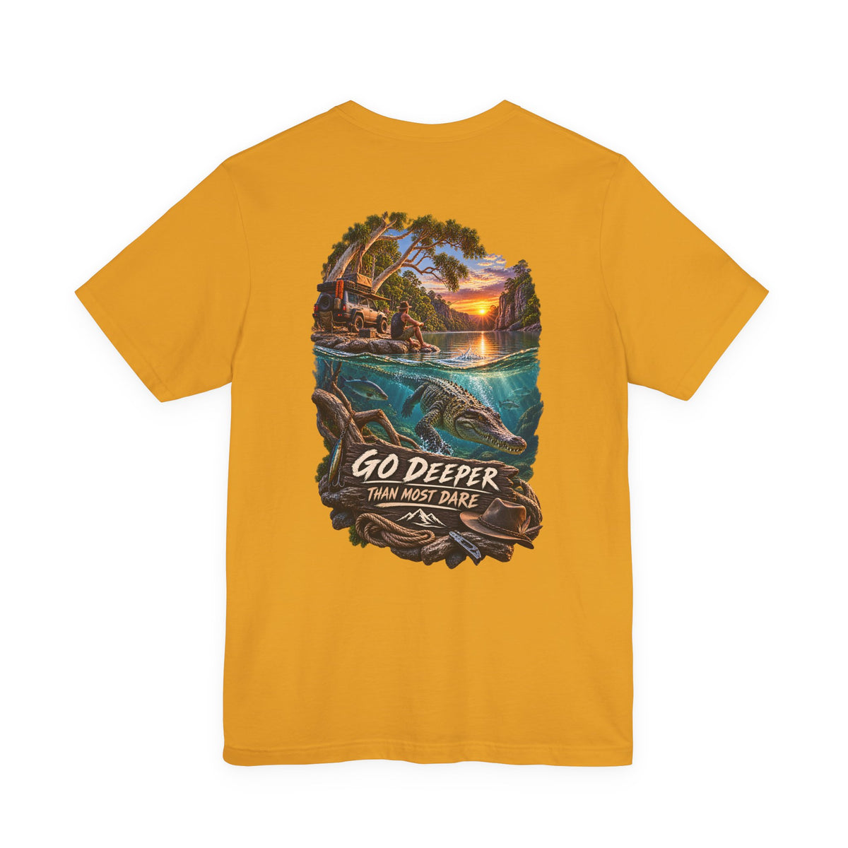 Go Deeper Dolphin Beach Tee — Nautical Sunset Ocean Graphic T‑Shirt